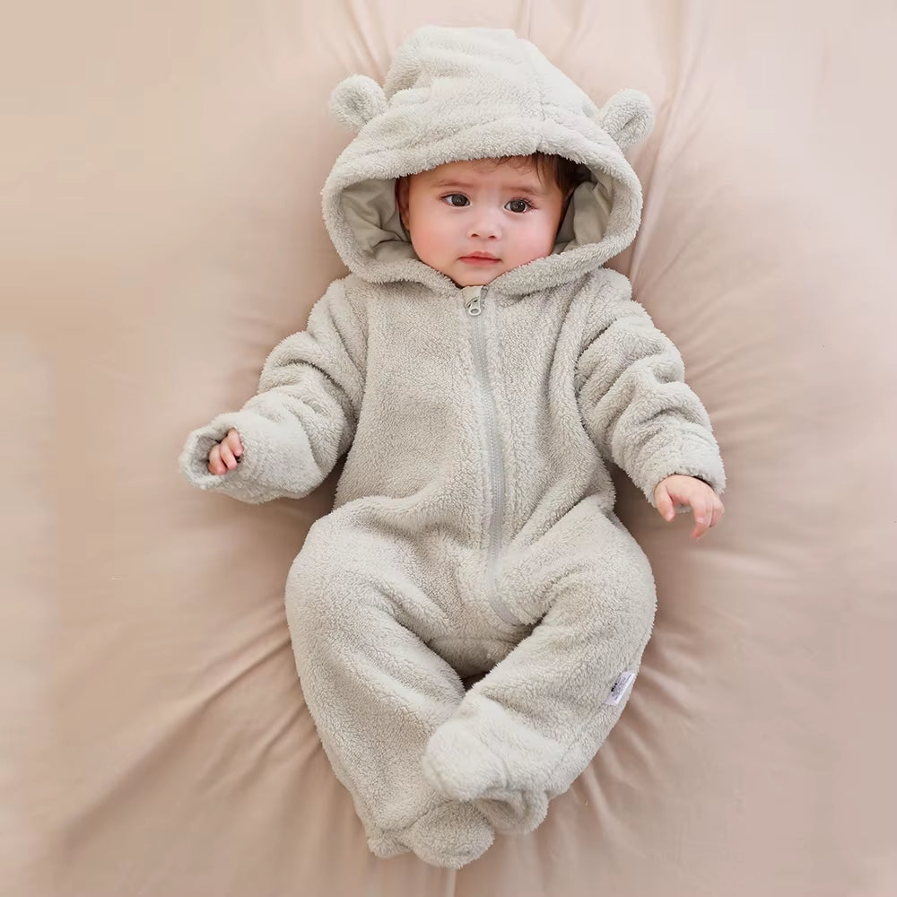 Newborn Baby Rompers with Ears Spring Soft Clothing for Babies Polar Fleece Infant Girl Oneies Cute Newborn Bodysuit 0-12 Months