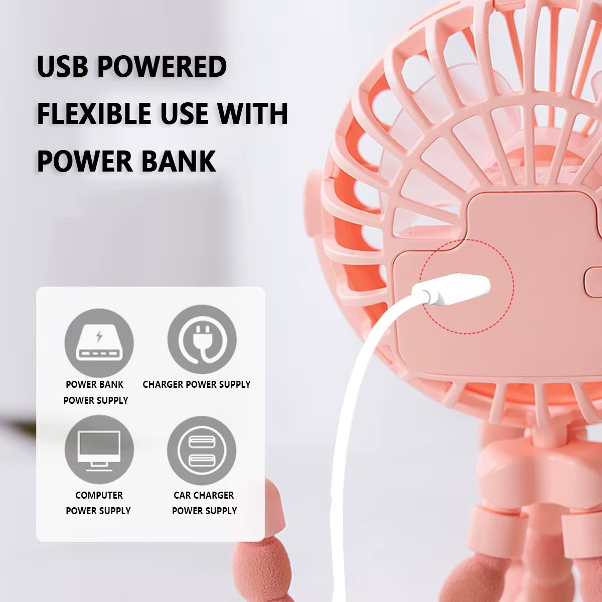 Octopus Shape Handheld Fan Standing, Hanging and Winding 4 Forms Night Light Design Rechargeable Long Battery Life Mini Student