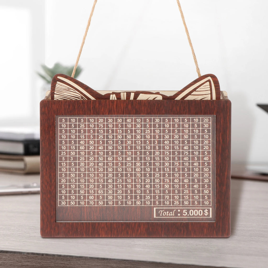 Piggy Bank with Marking Pen Money Box with Counter Wooden Money Box Money Jar Piggy Bank Savings Goal Cash Box Money Saving Cha