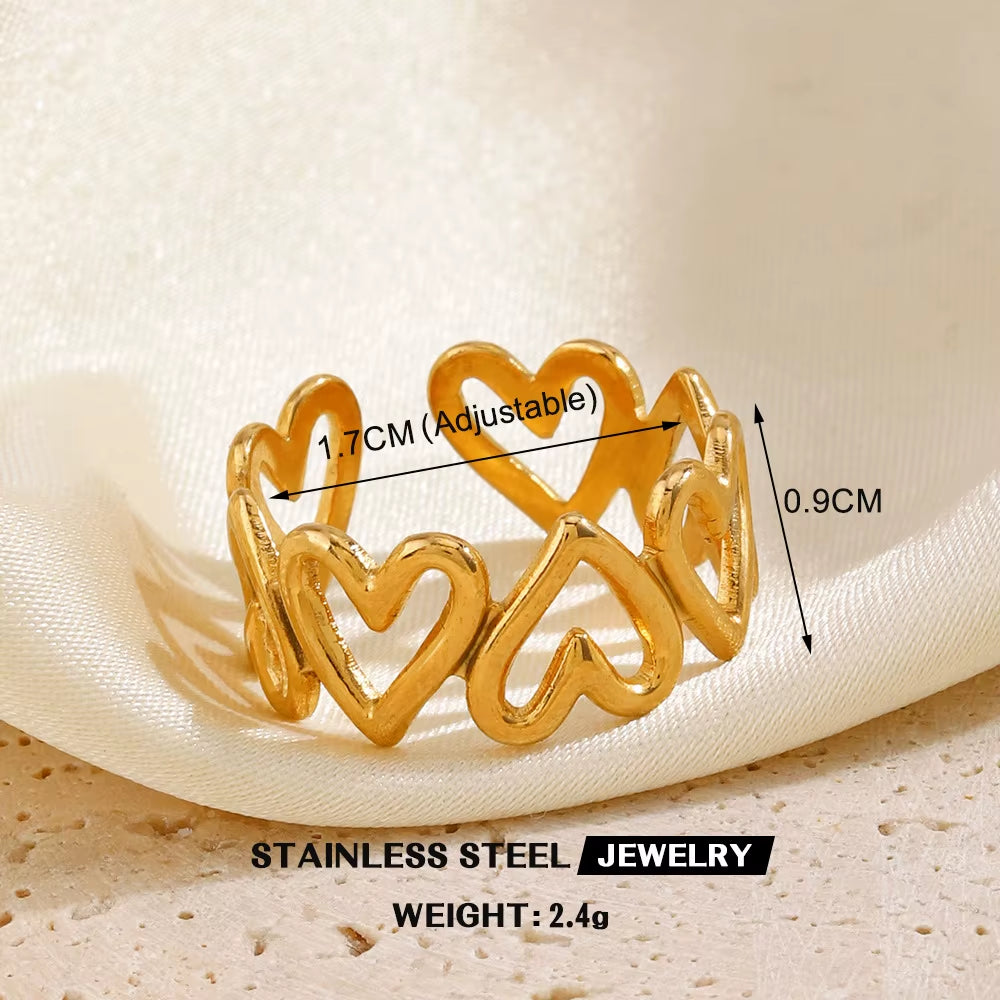 Gold Color Stainless Steel Heart Ring Women Metal Finger Hollow Ring Waterproof Jewelry Girlfriend Gift Bijoux Femme Anillos