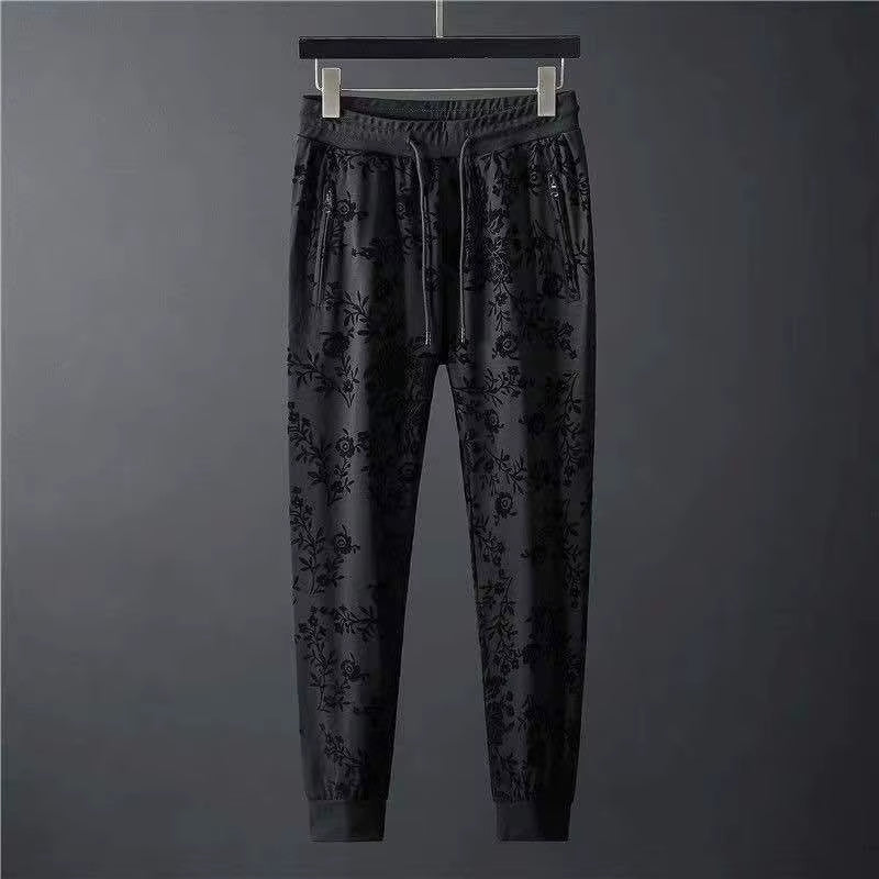 Spring Summer New Men Suits Simple Jacquard O-Neck Long Sleeve Thin T-Shirts and Pants Two Piece Set for Men'S Trendy Outfits