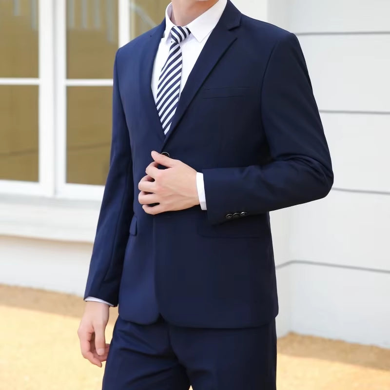 New (Blazer+Pants) Men'S Fashion Business Gentleman Italian Style Slim Solid Color Professional Suit Wedding Groom Best Man Suit
