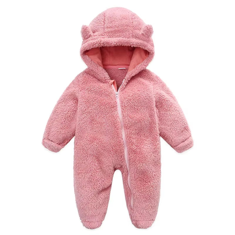 Newborn Baby Rompers with Ears Spring Soft Clothing for Babies Polar Fleece Infant Girl Oneies Cute Newborn Bodysuit 0-12 Months