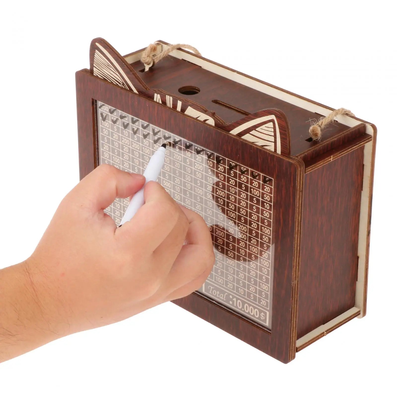 Piggy Bank with Marking Pen Money Box with Counter Wooden Money Box Money Jar Piggy Bank Savings Goal Cash Box Money Saving Cha