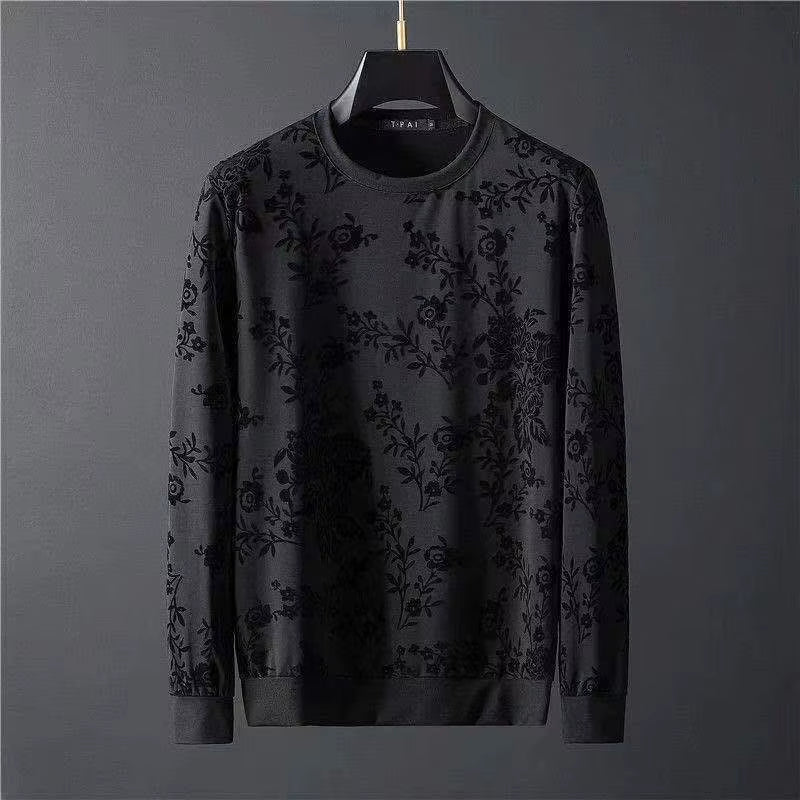 Spring Summer New Men Suits Simple Jacquard O-Neck Long Sleeve Thin T-Shirts and Pants Two Piece Set for Men'S Trendy Outfits
