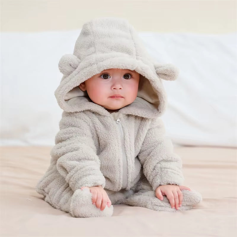 Newborn Baby Rompers with Ears Spring Soft Clothing for Babies Polar Fleece Infant Girl Oneies Cute Newborn Bodysuit 0-12 Months