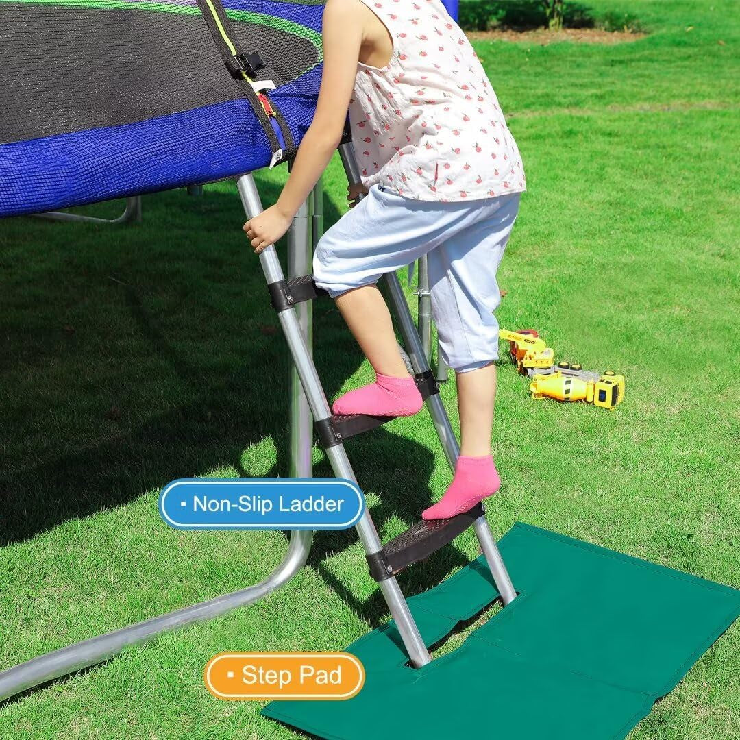 No-Gap Design 16 15 14 12 10FT Trampoline with Safety Enclosure Net and Non-Slip Ladder 10-Year Quality Assurance Perfect for Kids Family Outdoor Backyard Fun