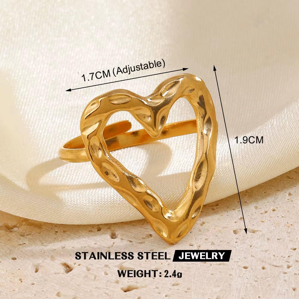 Gold Color Stainless Steel Heart Ring Women Metal Finger Hollow Ring Waterproof Jewelry Girlfriend Gift Bijoux Femme Anillos