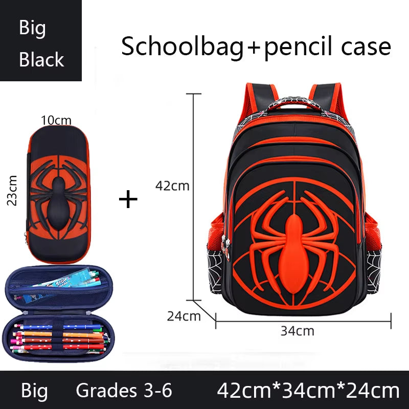 Spider Backpack+Pencil Case Set for Boys School Bag Elementary for Kids School Bag Cartoon Waterproof Primary Backpack