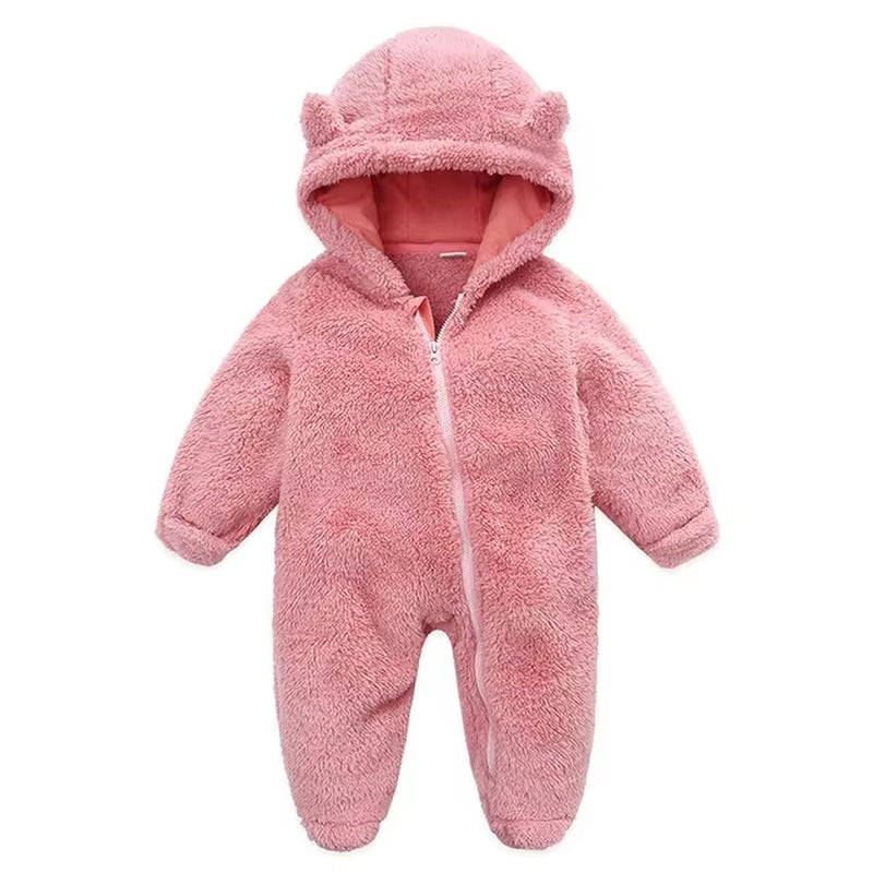 Newborn Baby Rompers with Ears Spring Soft Clothing for Babies Polar Fleece Infant Girl Oneies Cute Newborn Bodysuit 0-12 Months