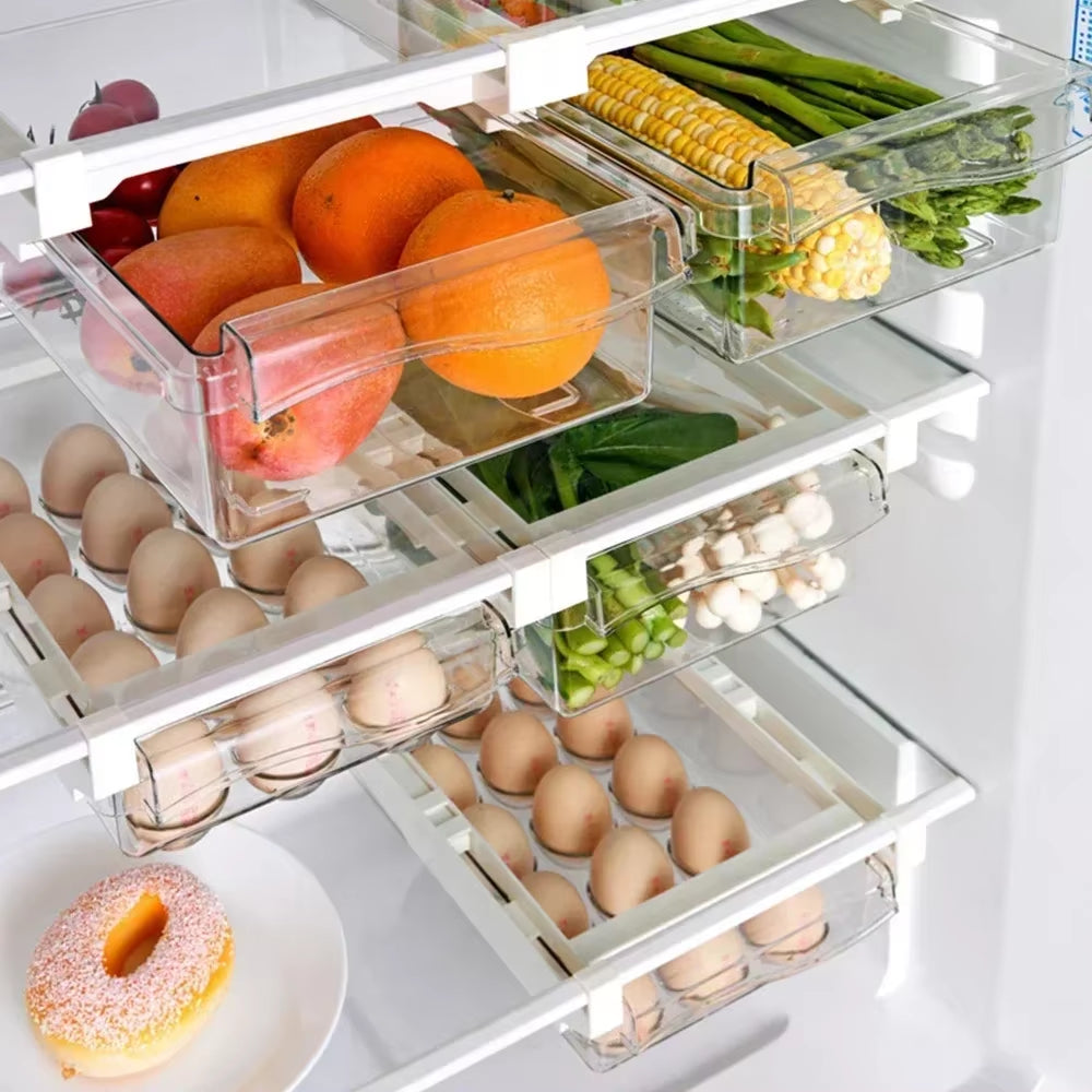 Transparent Fridge Organizer Fruit Egg Refrigerator Storage Box Under-Shelf Refrigerator Drawer Box Fresh-Keep Kitchen Organizer