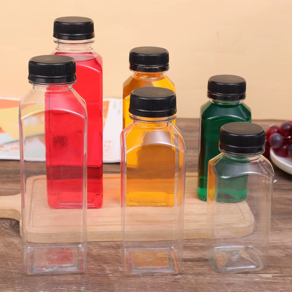 Empty Plastic Juice Bottles with Caps Water Bottles Clear Bulk Drink Containers with Lids Juicing Drinking Milk Jam Container