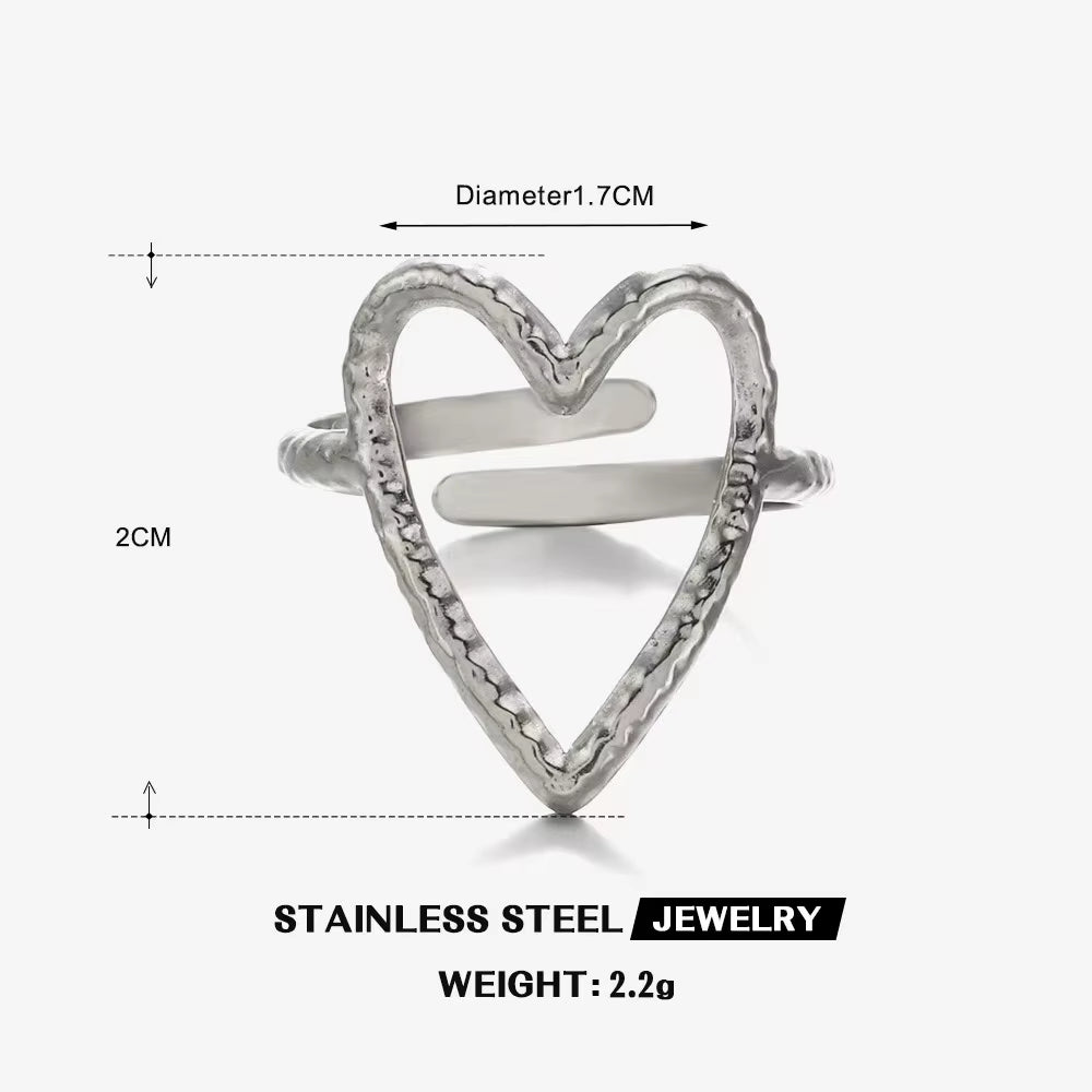 Gold Color Stainless Steel Heart Ring Women Metal Finger Hollow Ring Waterproof Jewelry Girlfriend Gift Bijoux Femme Anillos