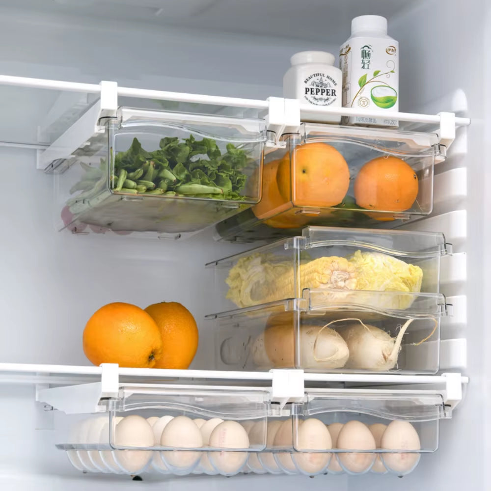 Transparent Fridge Organizer Fruit Egg Refrigerator Storage Box Under-Shelf Refrigerator Drawer Box Fresh-Keep Kitchen Organizer