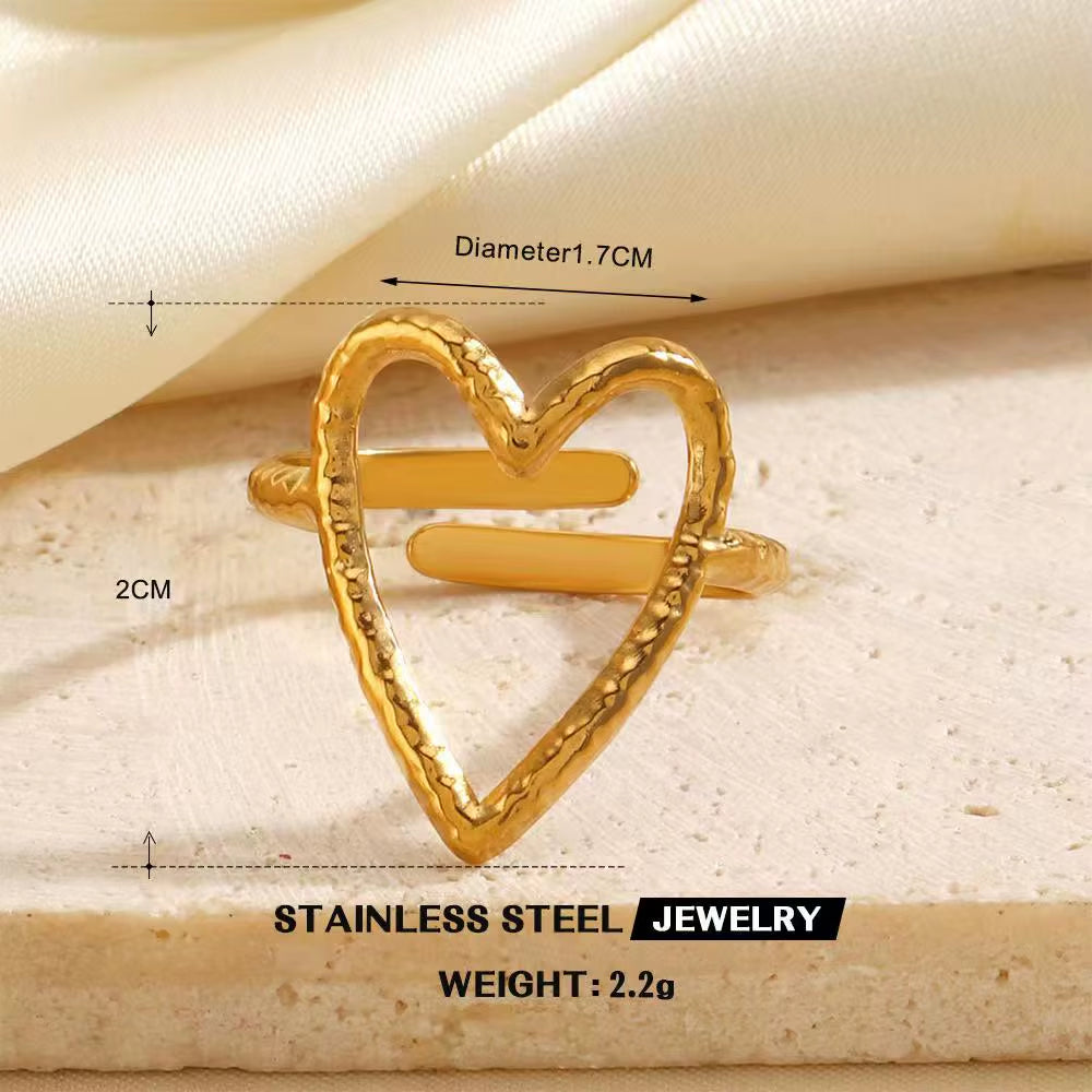 Gold Color Stainless Steel Heart Ring Women Metal Finger Hollow Ring Waterproof Jewelry Girlfriend Gift Bijoux Femme Anillos