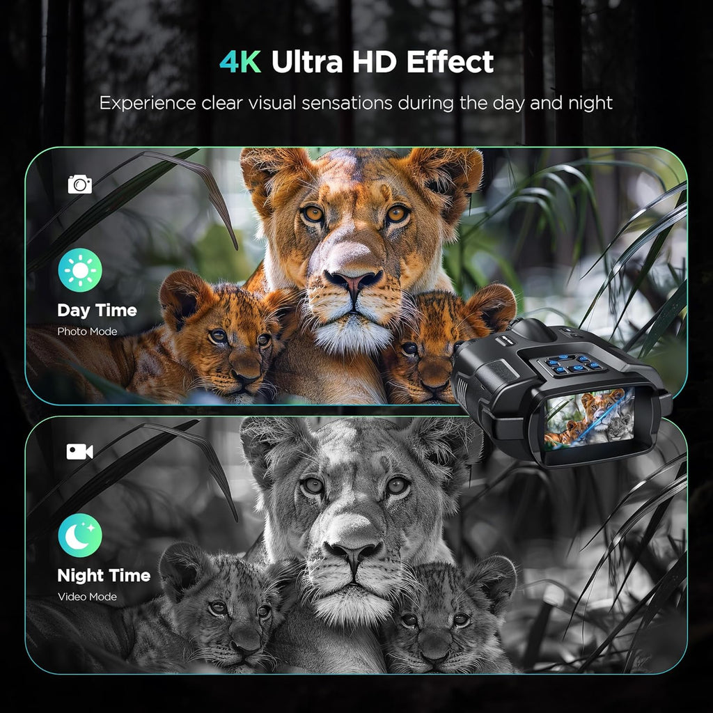 4K Night Vision Goggles for Adults, 2000FT Infrared Night Vision Binoculars with 64GB Card, Tactical Light, 8X Digital Zoom for Outdoor, Camping and Travel